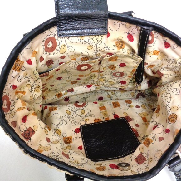 Brighton Straw and Black Leather Braided Handles Shoulder Bag Purse - Picture 3 of 12